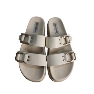 Steve Madden Hanni Cream Double Buckle Slide Sandals Womens 8M Ivory Beachy Chic